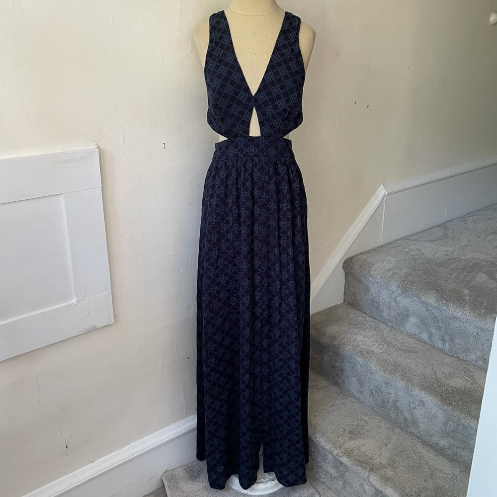 Bec & Bridge Blue Cut Out Embroidered Maxi Dress